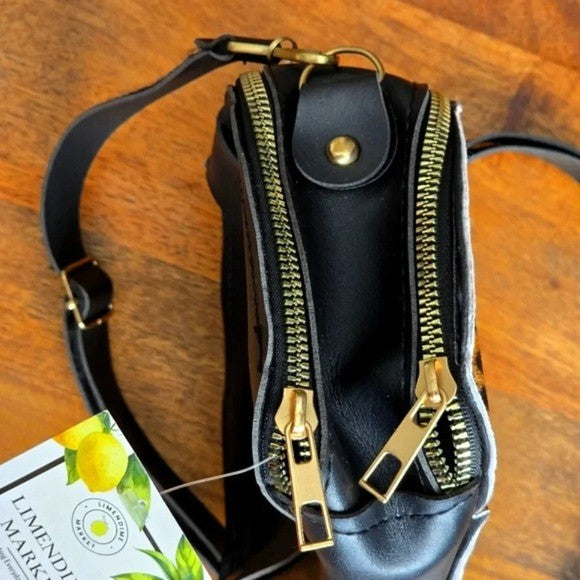 Black Brown Animal Printed Double Zipper Clasp Crossbody Fashion Purse