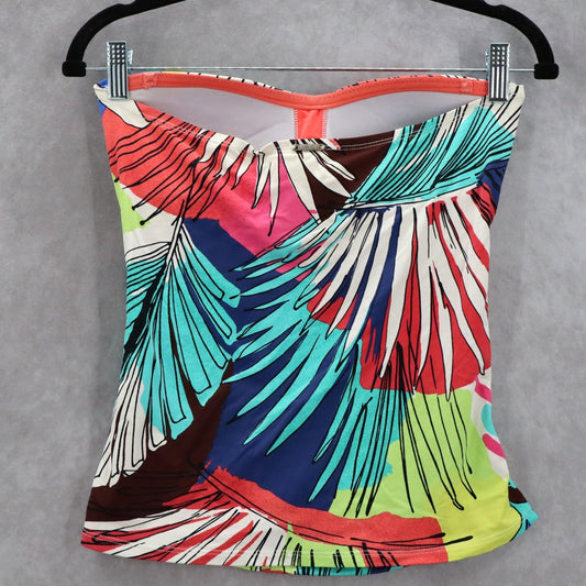 Anne Cole Blue Floral Tropical Leaf Strapless Tube Bikini Swim Tankini Top Small