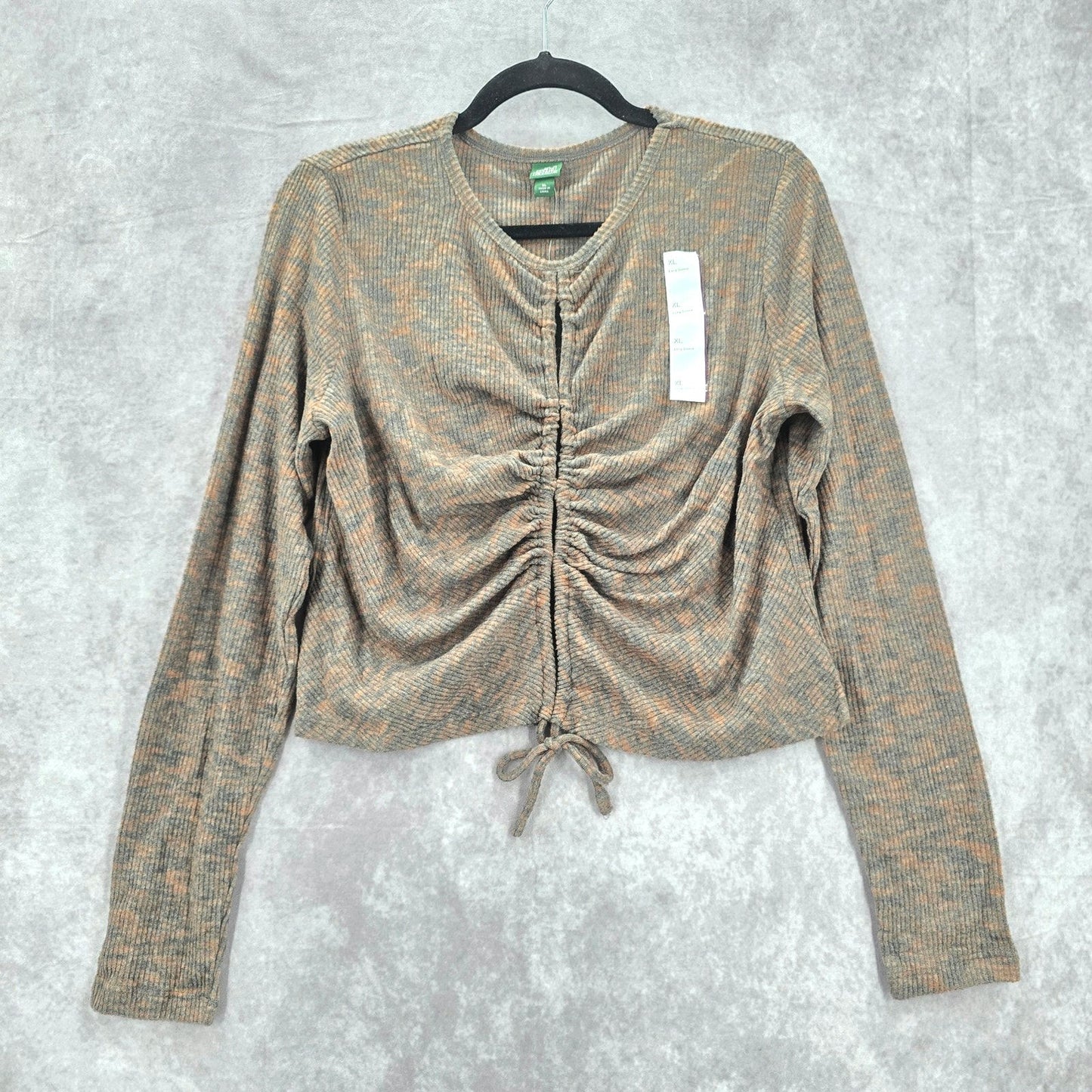 Wild Fable Brown Knit Crop Drawstring Split Long Sleeve Cozy Top NWT Extra Large