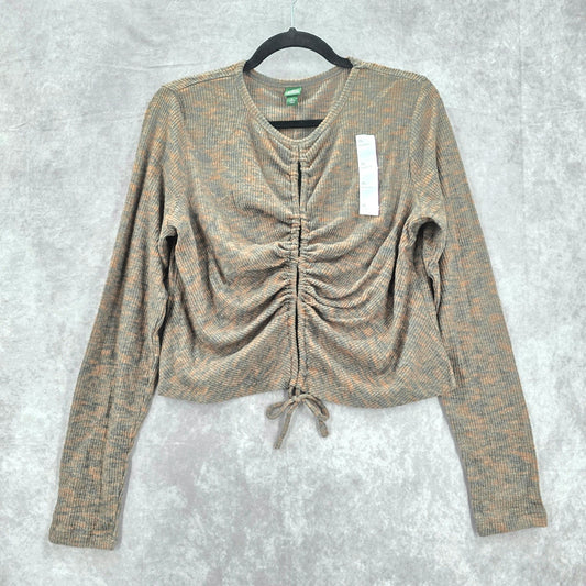 Wild Fable Brown Knit Crop Drawstring Split Long Sleeve Cozy Top NWT Extra Large