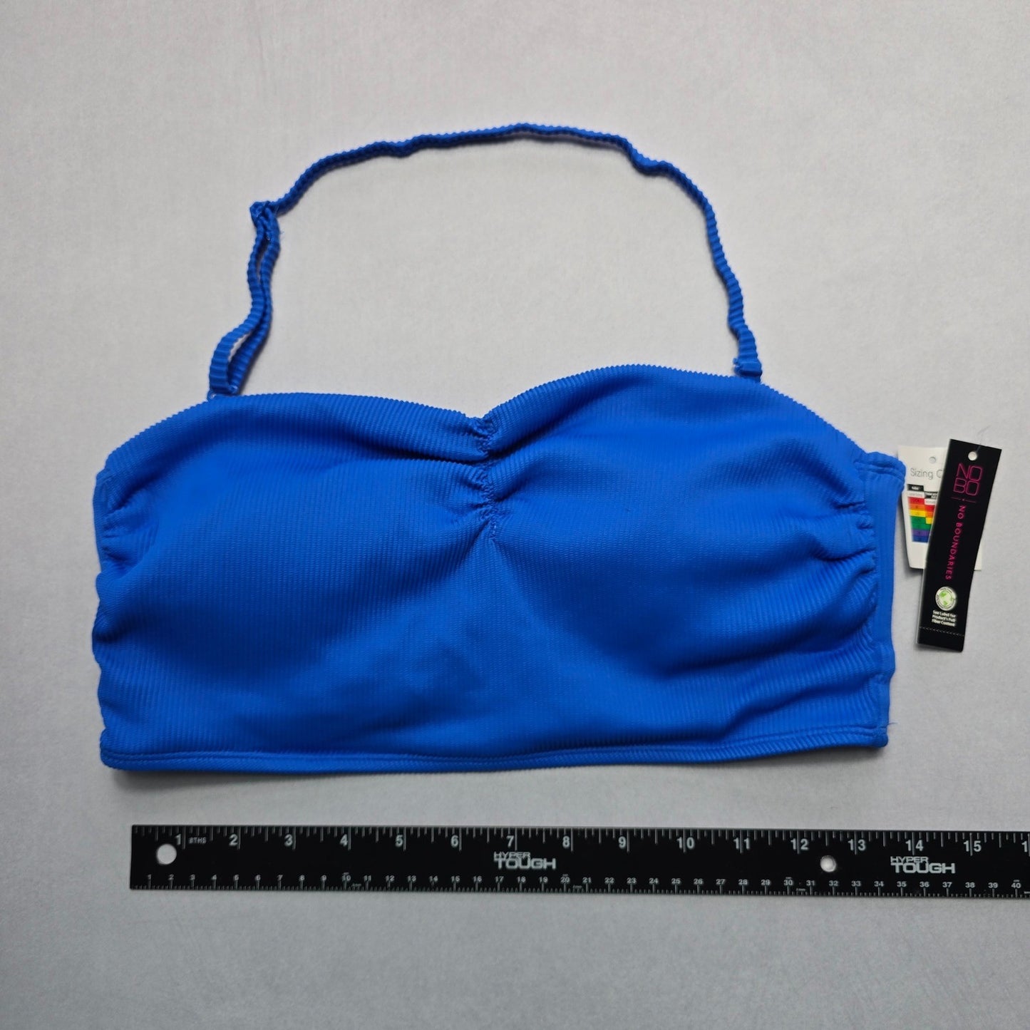 No Boundaries Blue Ribbed Padded Bandeau Halter Swim Bra Beach Bikini Top Large
