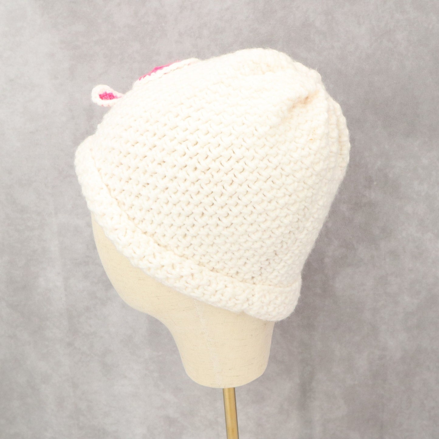 Pink Ribbon Cable Knit Y2K Vintage Breast Cancer Beanie Cap Hat OS