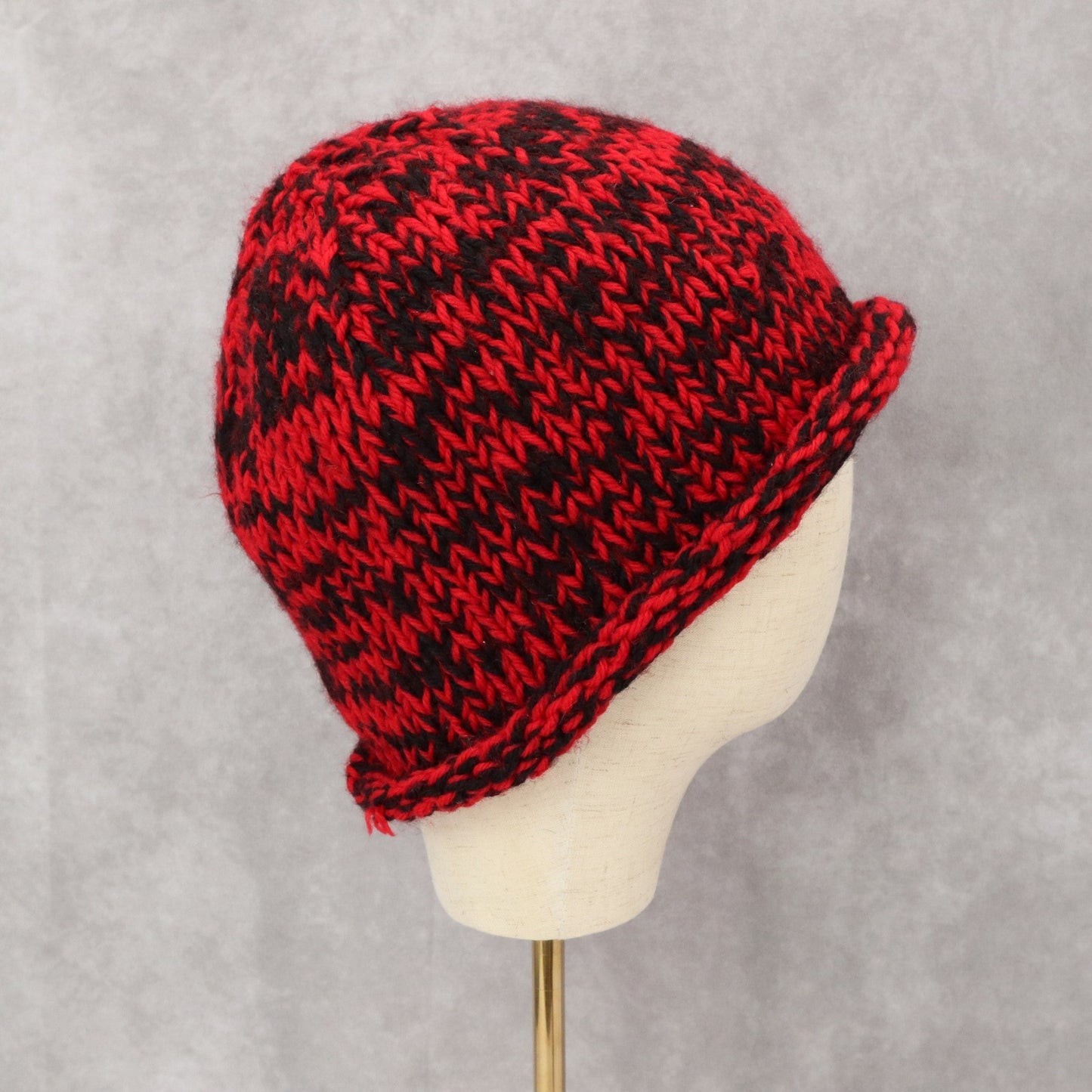 Red Crochet Cable Knit Black Skater Vintage Y2K Cottage Beanie Cap Hat OS