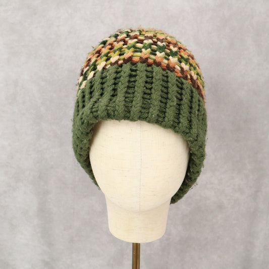 Green Multi Color Cable Knit Y2K Chunky Vintage Beanie Hat Cap OS