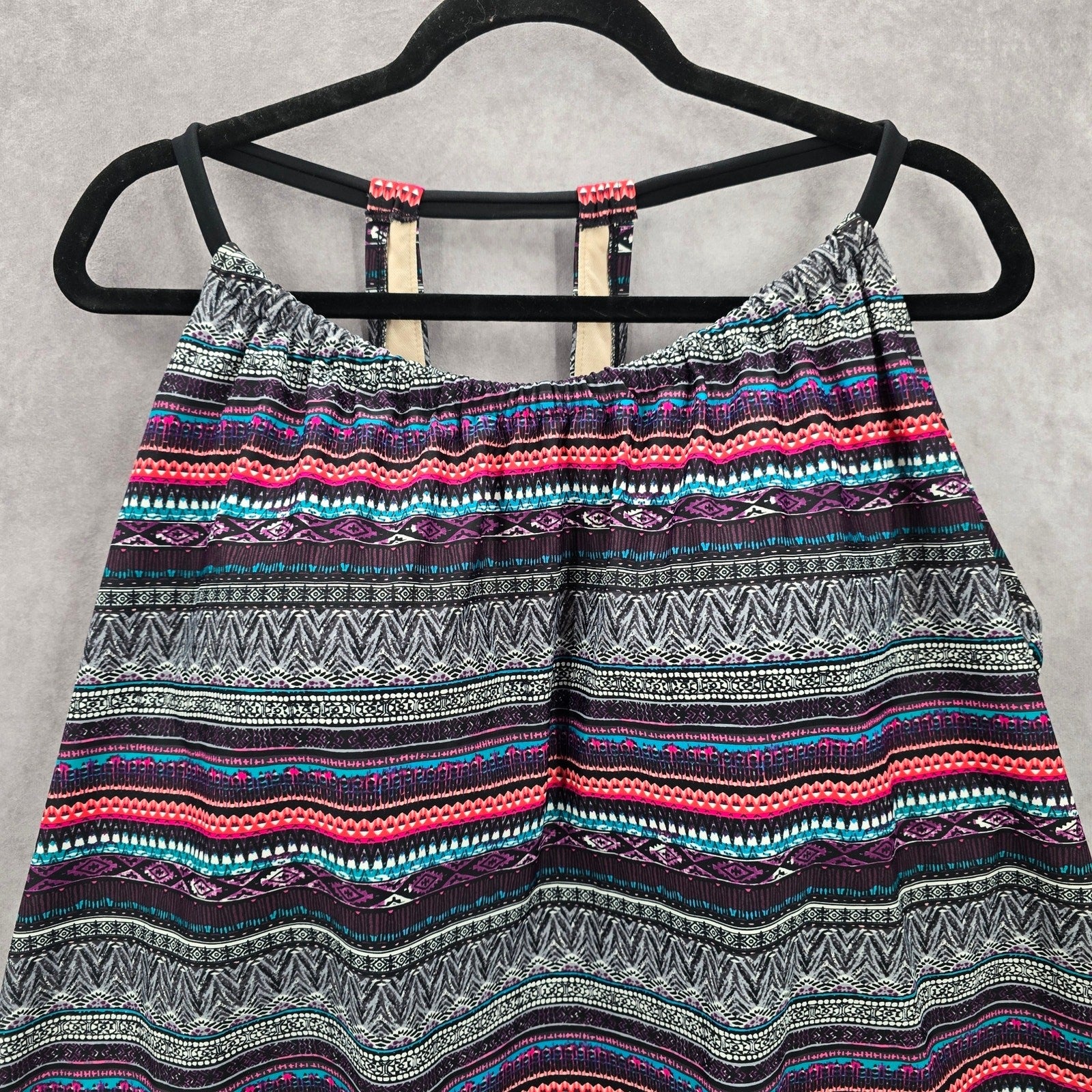 Kona Sol Black Multi Color Print Padded Swimwear Tankini Tank Top Plus 24W 2X