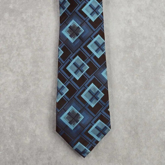 Covington Blue Brown Geometric Square Silk Executive Neck Tie Men's