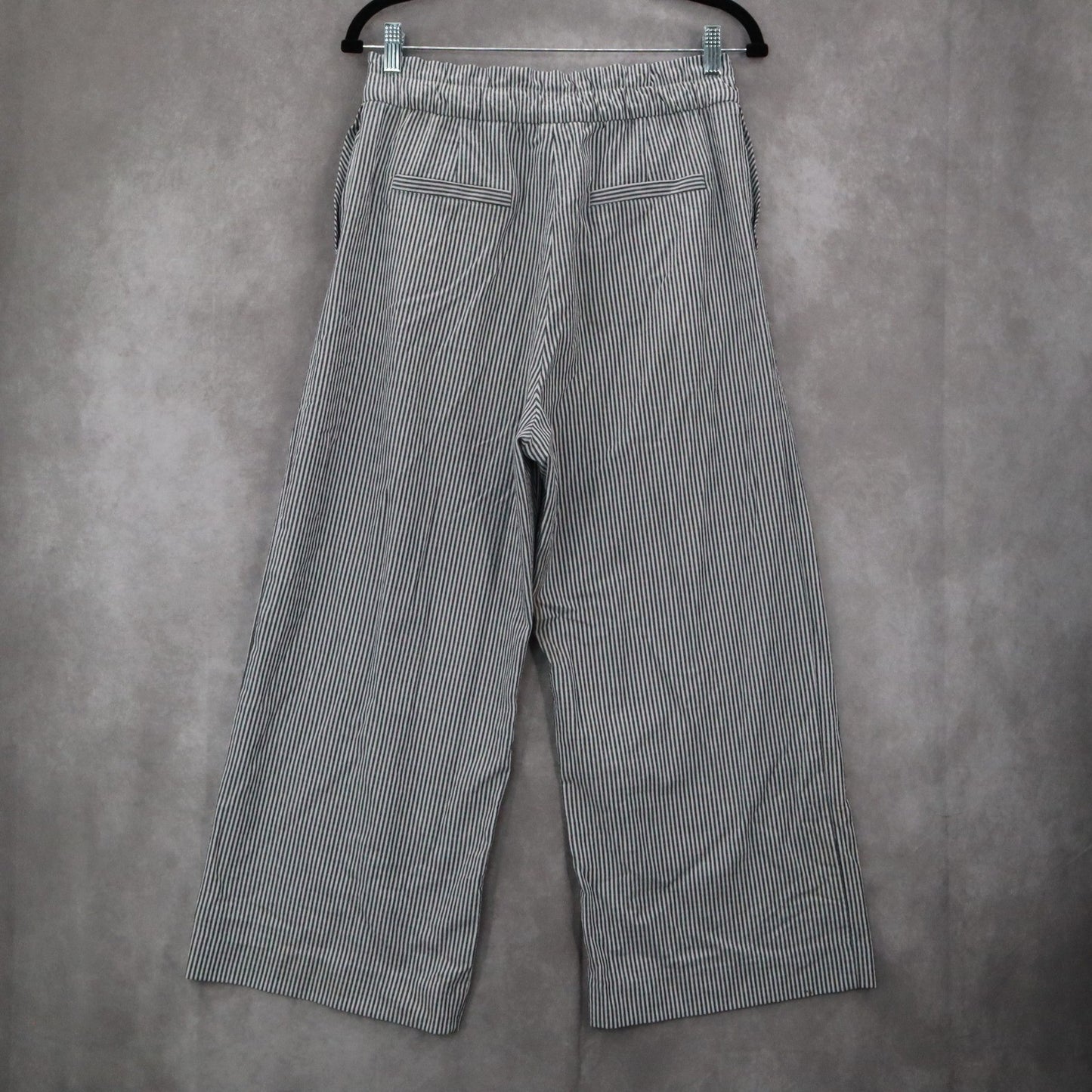 H&M Blue Stripe Wide Leg Boho Pull On Pleated Straight Preppy Trousers Pant 8
