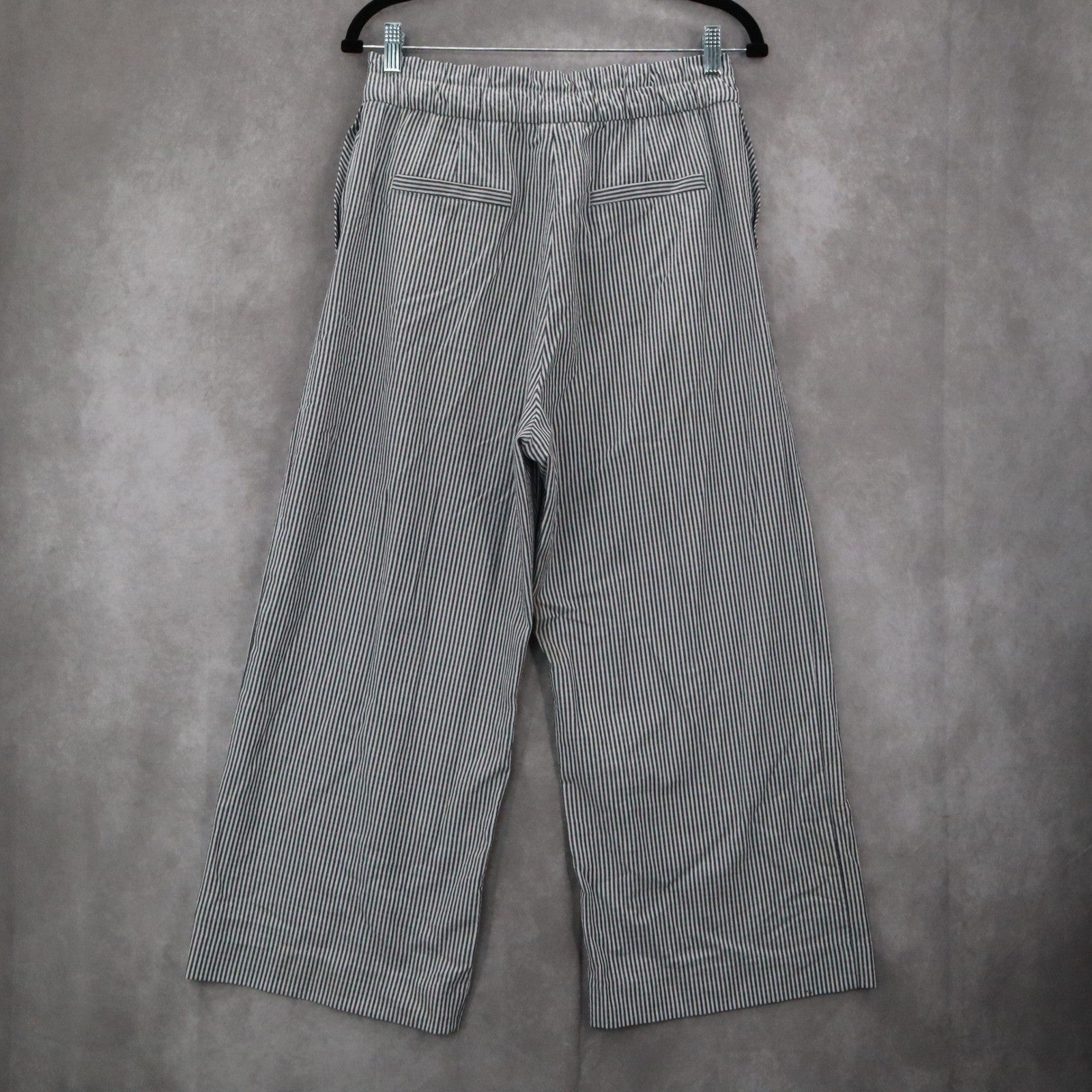 H&M Blue Stripe Wide Leg Boho Pull On Pleated Straight Preppy Trousers Pant 8