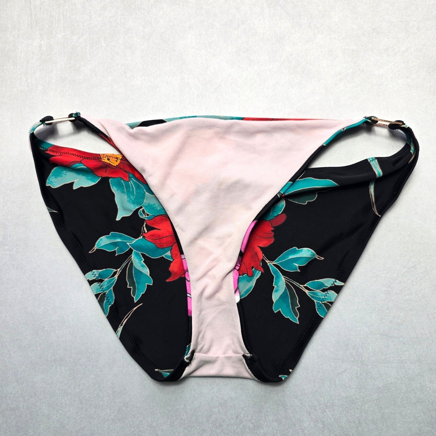 Nanette Lepore Black Floral Swim Beach Cheeky Flirty Boho Bikini Bottom L Large