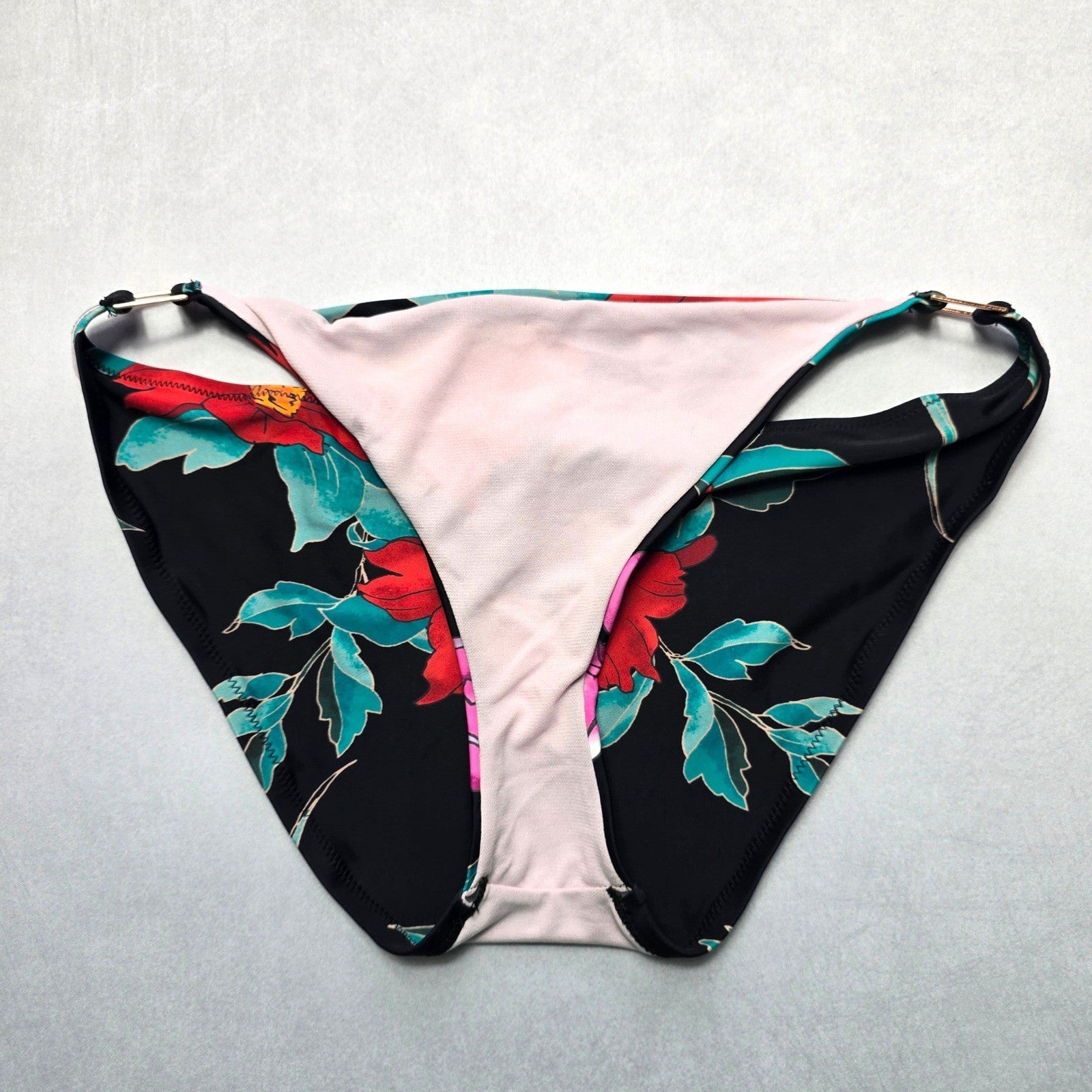 Nanette Lepore Black Floral Swim Beach Cheeky Flirty Boho Bikini Bottom L Large