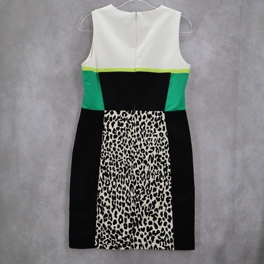 Calvin Klein Animal Black Green Leopard Knee Length Preppy Classic Dress 10