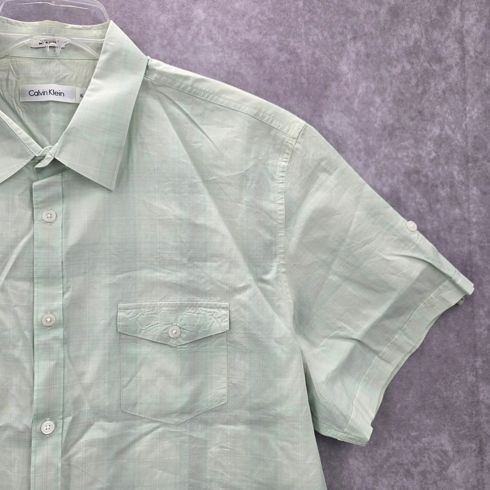 Calvin Klein Green Cotton Mens Button Down Short Sleeve Cotton Plaid Shirt XL