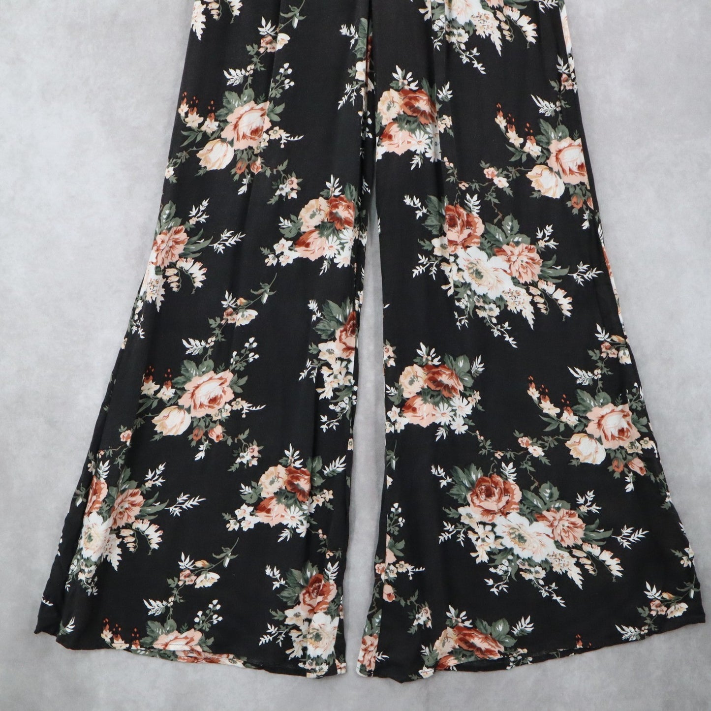 Copper Key Black Floral Wide Leg Pants Boho Palazzo High Waist Lounge VTG Small