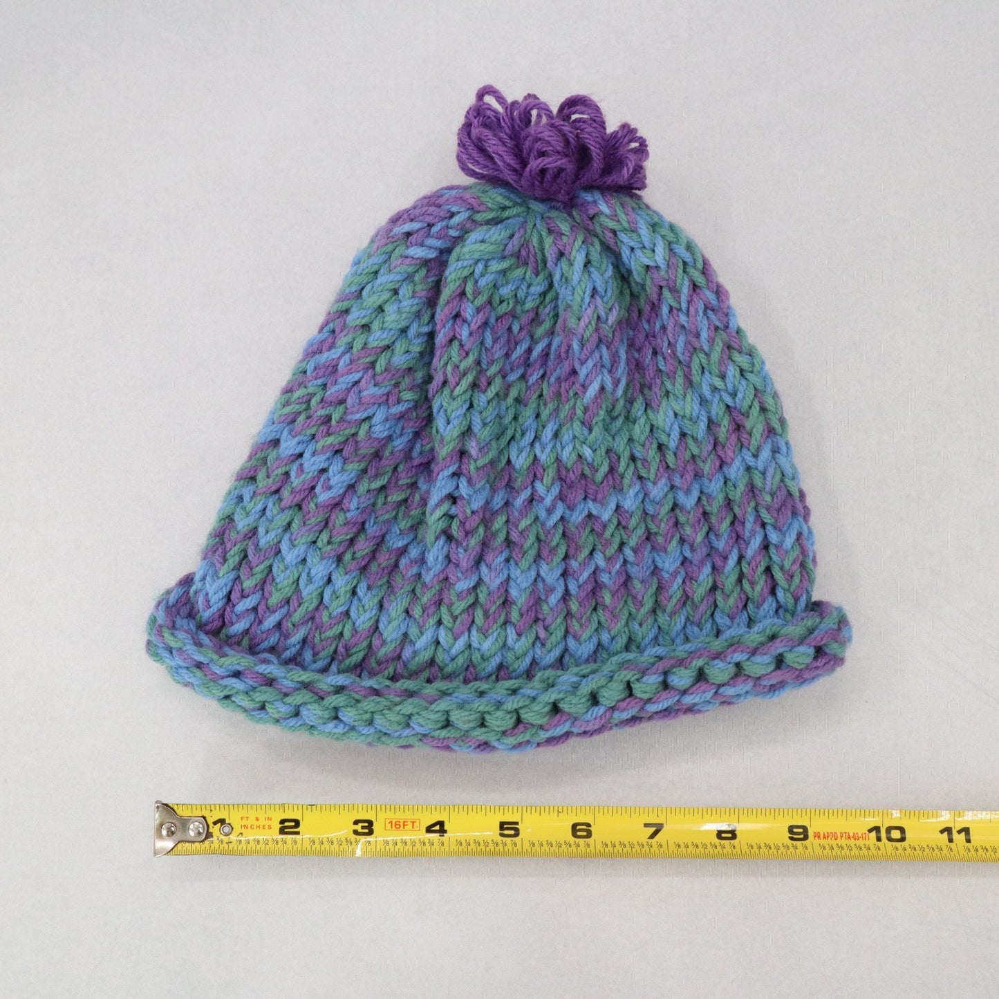 Blue Crochet Pom Pom Cable Knit Chunky Vintage Y2K Cottage Beanie Cap Hat OS