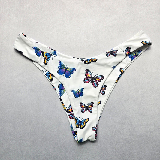 Zaful White Butterfly Thong Swim Beach Cheeky Flirty Boho Bikini Bottom L Large