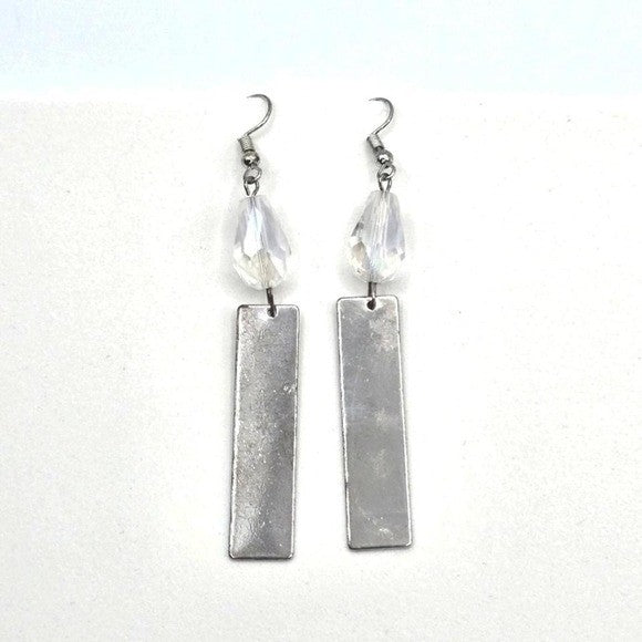 Silver Tarnished Tone Bead Bar Dangle Hook Earrings Fashion Jewelry E25