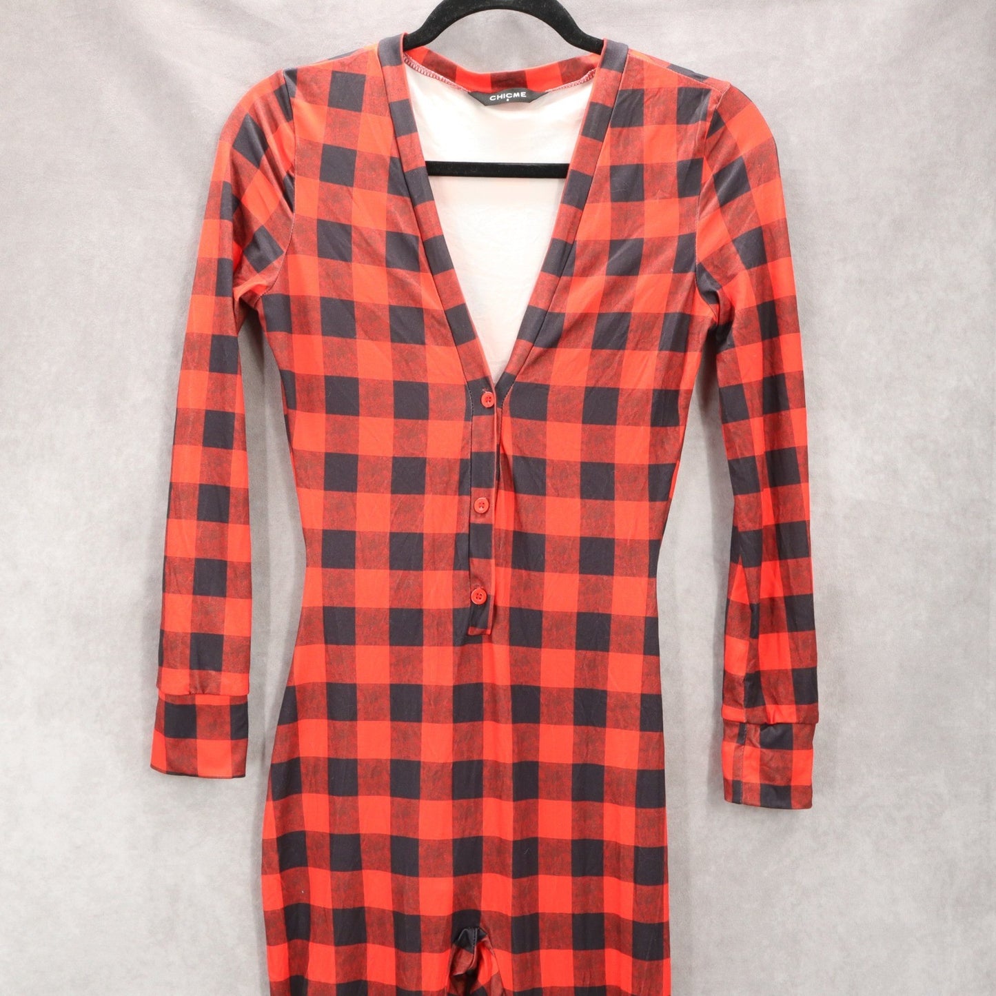 Chicme Red Buffalo Checker Reindeer Merry Christmas Adult Jumpsuit Pajamas Small