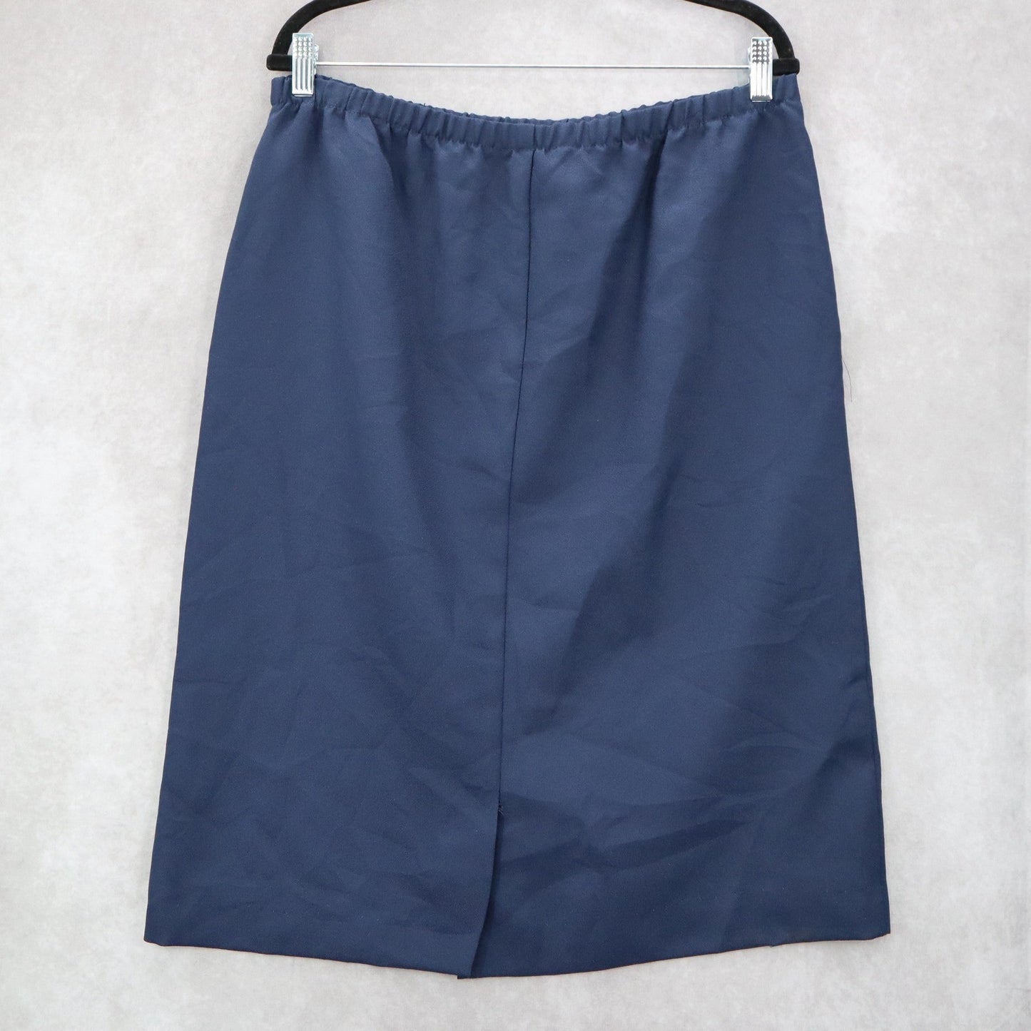 Navy Blue Pencil Secretary Business Casual Pull On Elastic Knee Length Skirt 14
