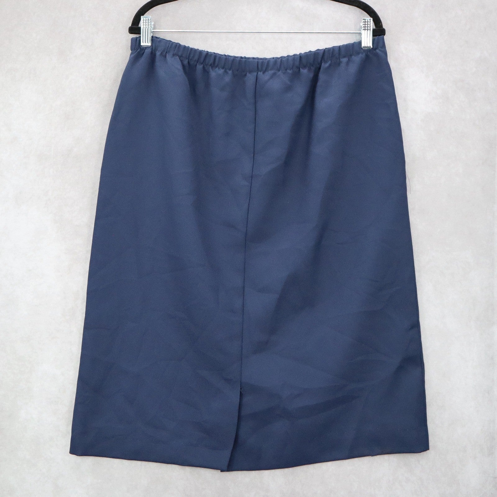 Navy Blue Pencil Secretary Business Casual Pull On Elastic Knee Length Skirt 14