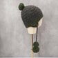 Gray Crochet Cable Knit Pom Pom Bucket Y2K Vintage Beanie Cap Hat