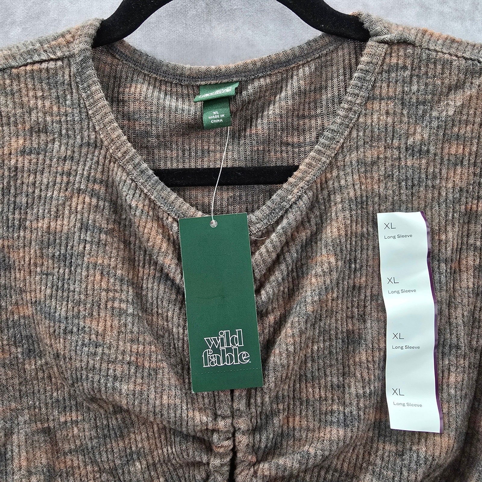 Wild Fable Brown Knit Crop Drawstring Split Long Sleeve Cozy Top NWT Extra Large