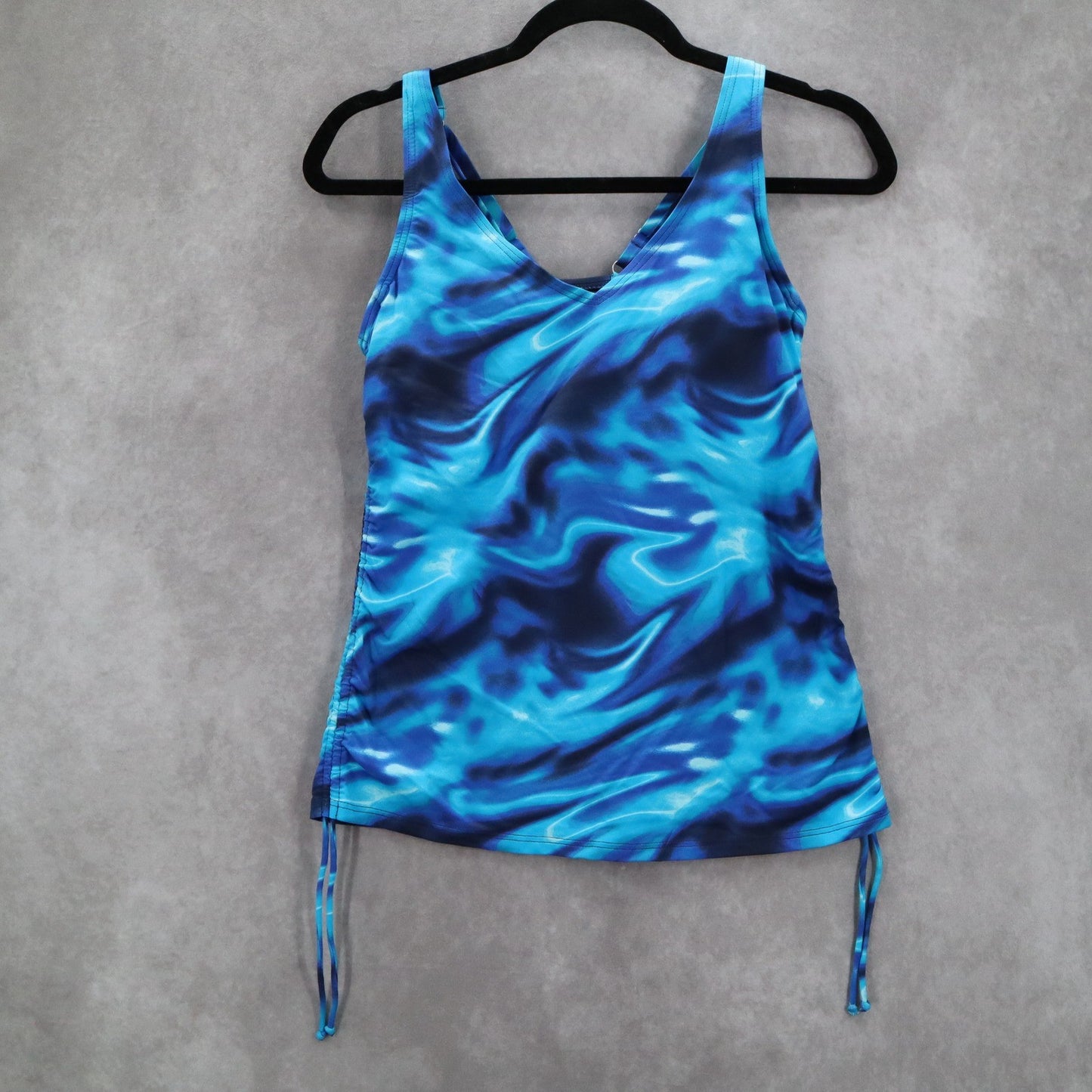 Lands End Blue Marble Swirl Tie Dye Ties Sleeveless Swim Beach Tankini Top 2P