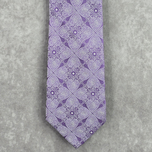 Stafford Signature Purple Silver Floral Paisley 100% Silk Men's Neck Tie Office