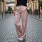 Pink Pleated Wide Leg Boho Preppy Straight Business Casual Trousers Pant L Large