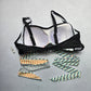 Black Dot Crisscross Belt Tie Padded Swim Sports Bra Beach Bikini Top L Large