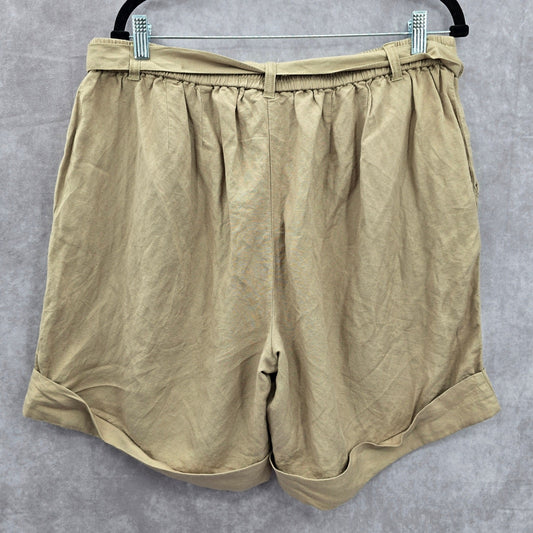 Lane Bryant Tan Linen Flat Front Bermuda Bottoms Pants Shorts Plus 14/16