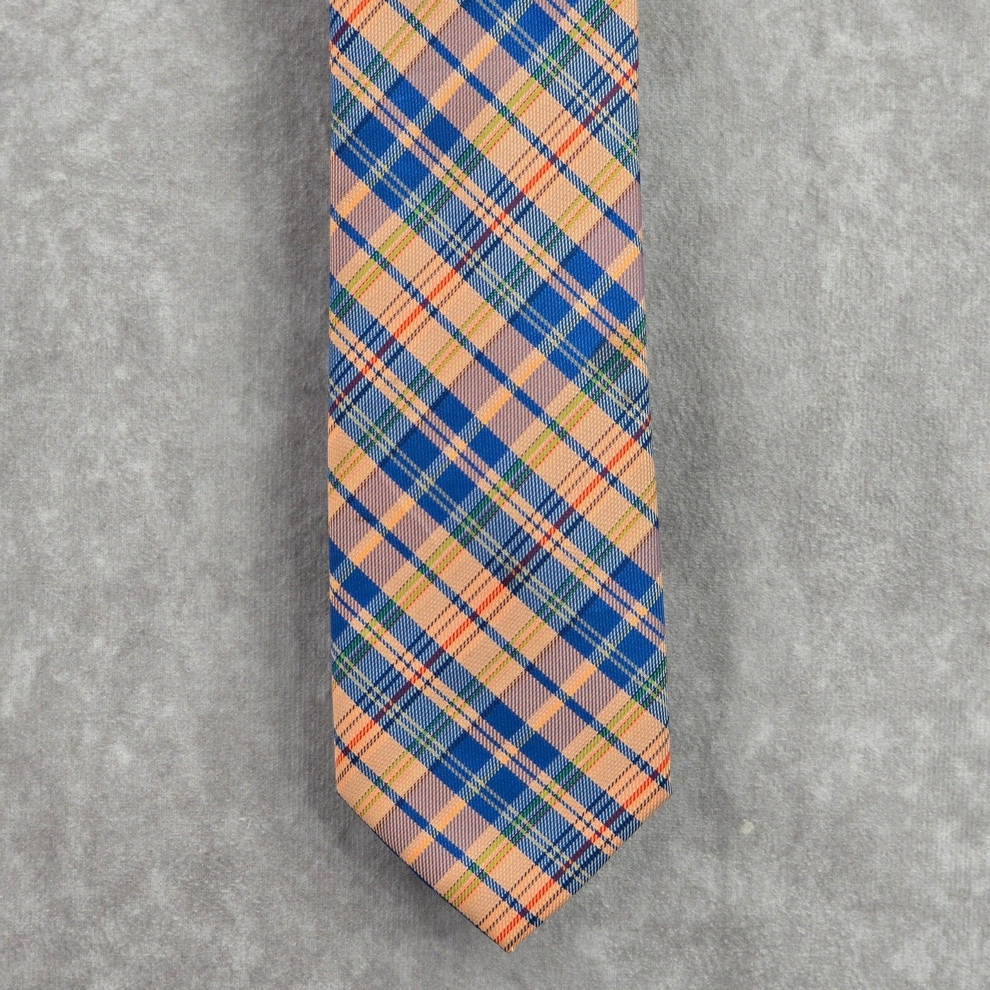 Chaps Orange Blue Plaid Stripe Tartan Executive 100% Polyester Men's Neck Tie