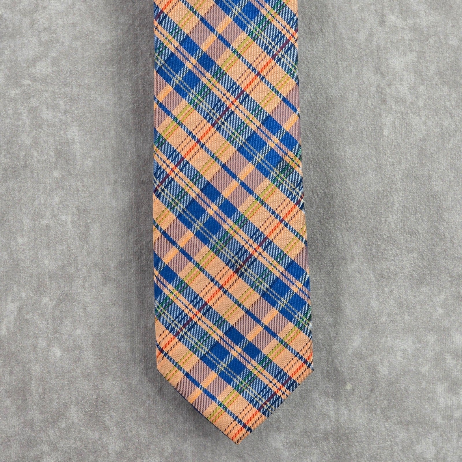 Chaps Orange Blue Plaid Stripe Tartan Executive 100% Polyester Men's Neck Tie