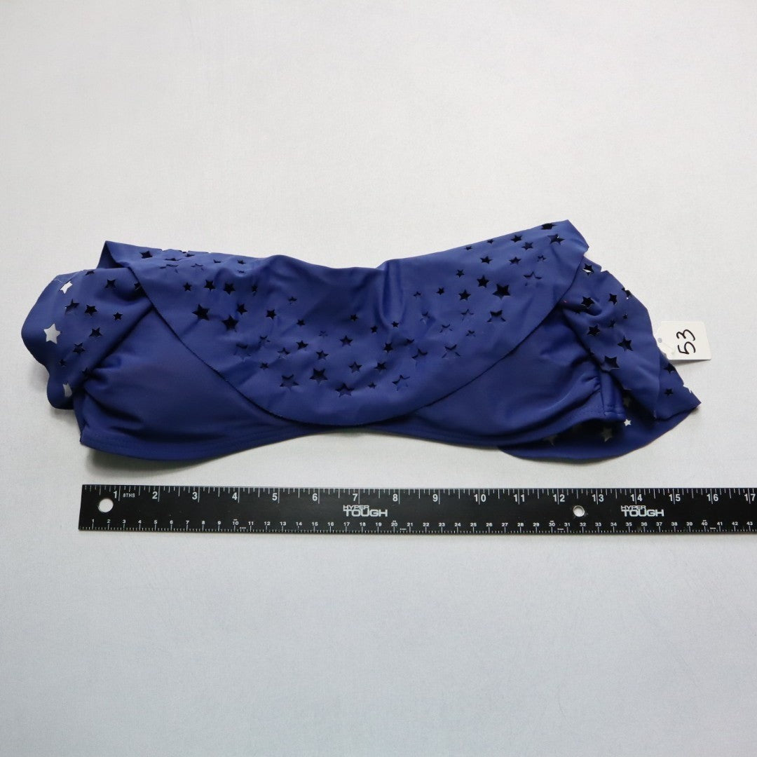 California Waves Blue Star Eyelet Bandeau Swim  Bralette Bikini Top L Large