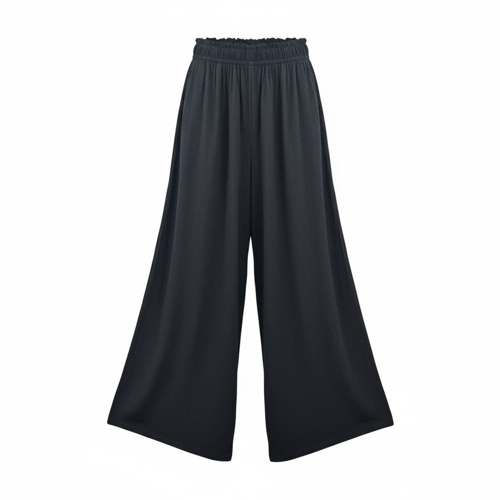 Black Wide Split Flowy Straight Beach Vacation Lounge 90s Pullon Boho Pants XS
