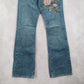 Calvin Klein Blue Floral Embroidered Low Rise Flare Denim Jeans Pants S Small 4