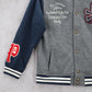 Gap Kids Gray Blue Button Bomber Varsity Pirate Patch Stripe Coat Jacket L Large
