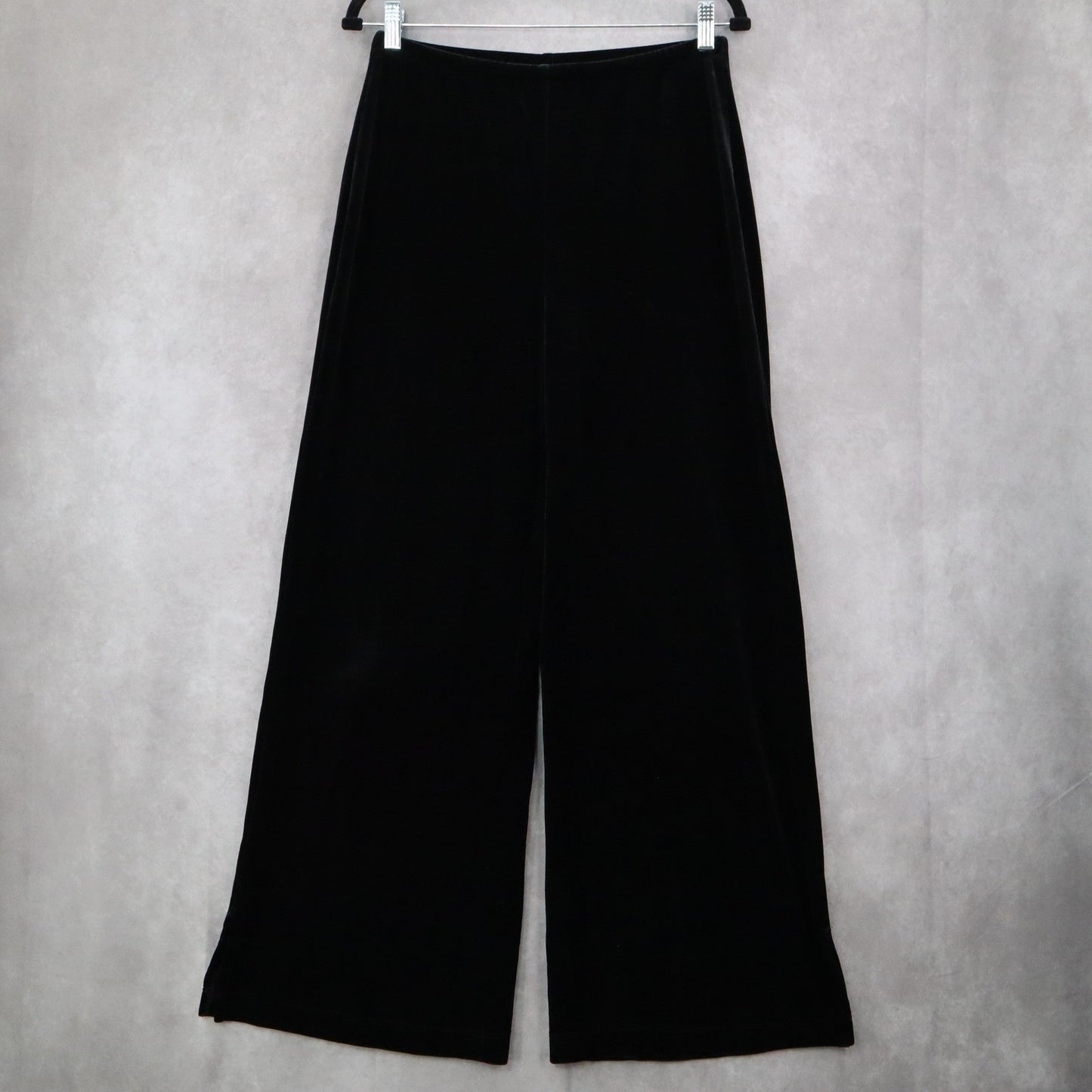 Black Velvet Wide Leg Boho Pull On Party Glam Straight Leg Trousers Pant S Small