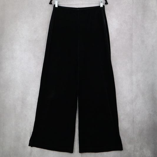 Black Velvet Wide Leg Boho Pull On Party Glam Straight Leg Trousers Pant S Small