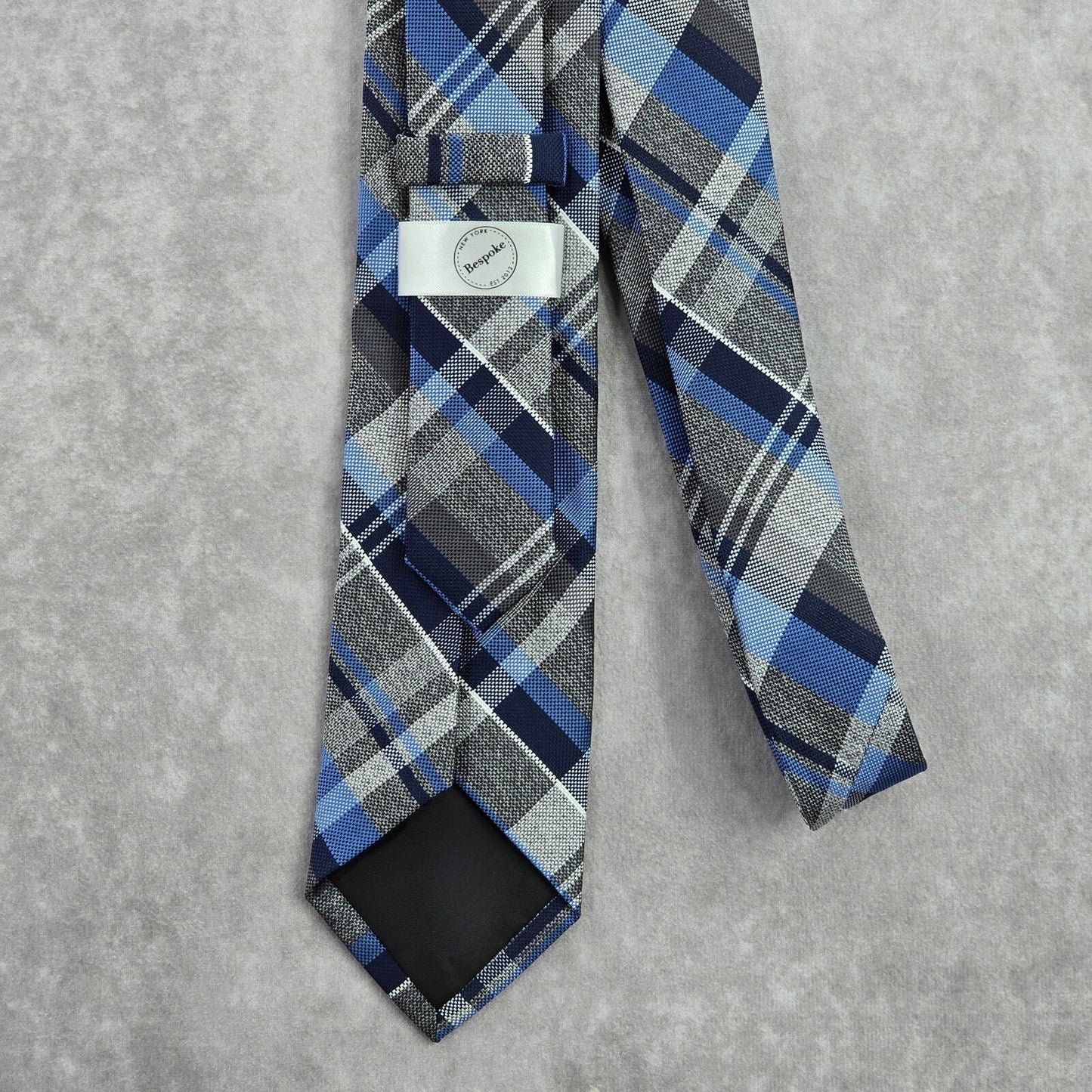 Bespoke Blue Gray White Plaid Tartan Stripe Geometric Executive Neck Tie Men's