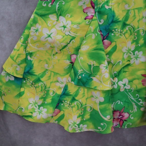 Maggie Sweet Yellow Green Floral Flare Flirty Pull On Vintage Skirt S Small