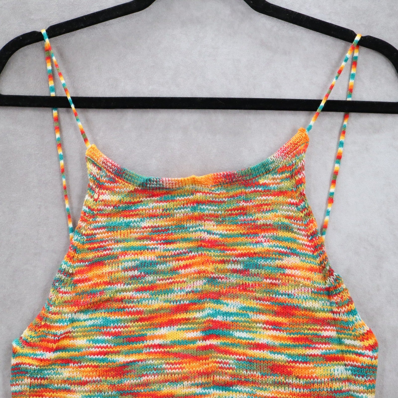 Orange Knit Multicolor Open Back Crop Tie Boho Stretch Y2K VTG Top M Medium