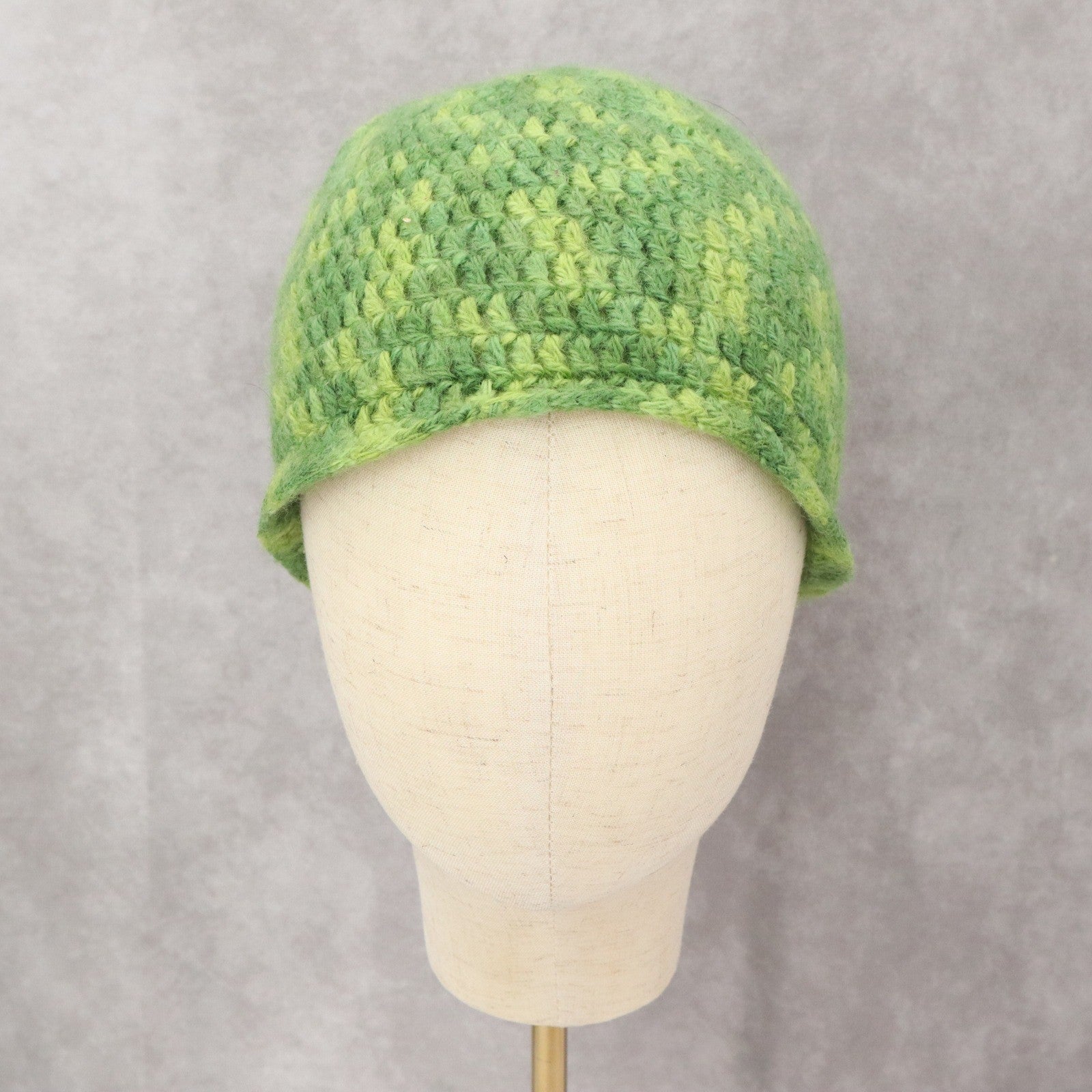 Green Crochet Cable Knit Y2K Vintage Skater Cozy Cottage Beanie Cap Hat OS