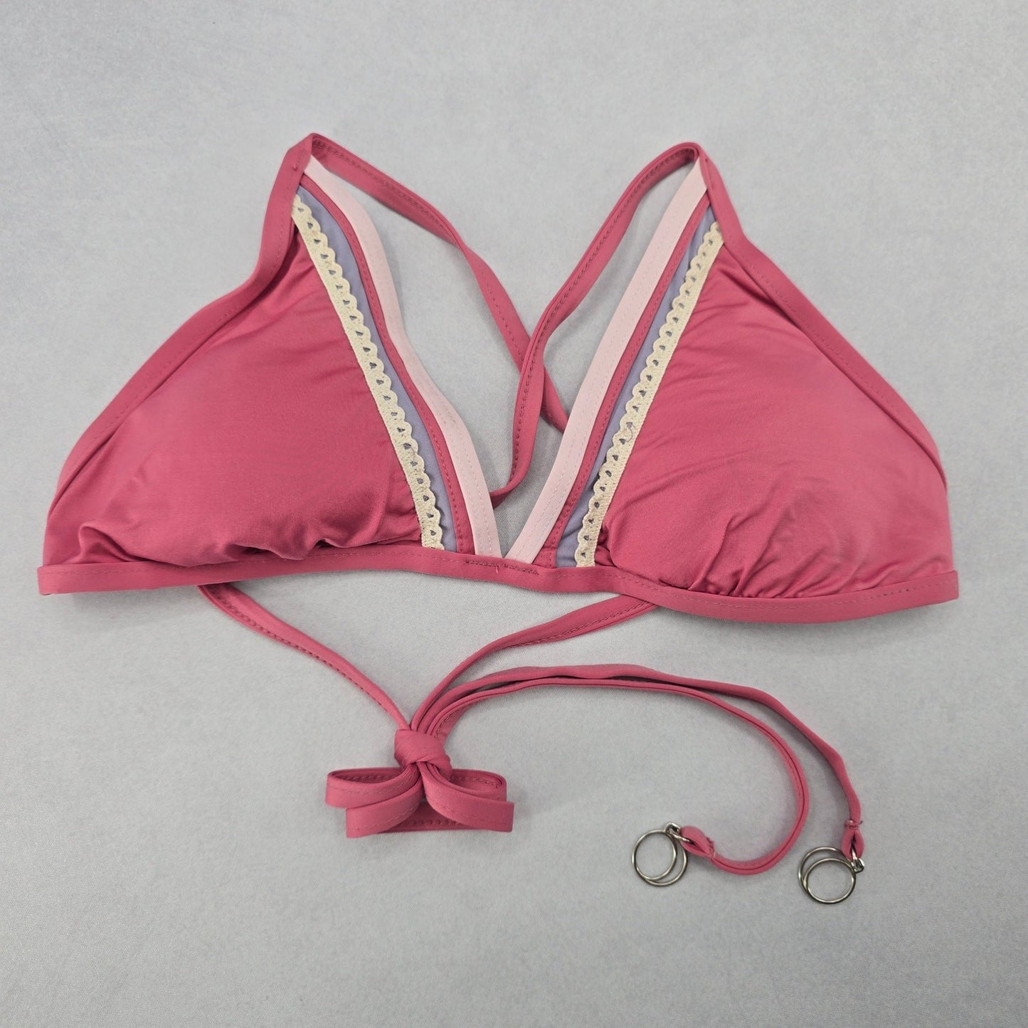 Soluna Pink Lace Tie Padded Boho Beach Bikini Bralette Swim Top S Small