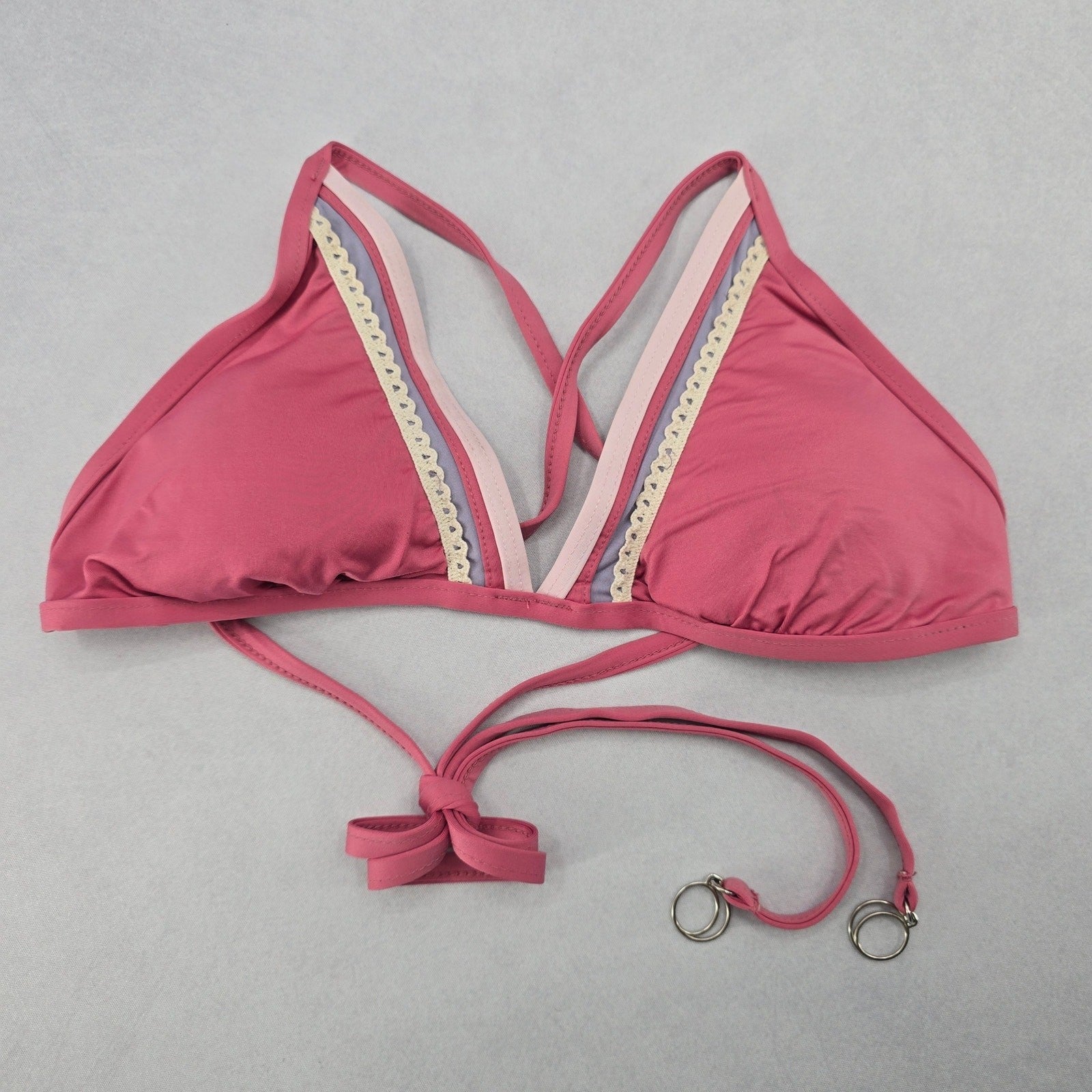 Soluna Pink Lace Tie Padded Boho Beach Bikini Bralette Swim Top S Small