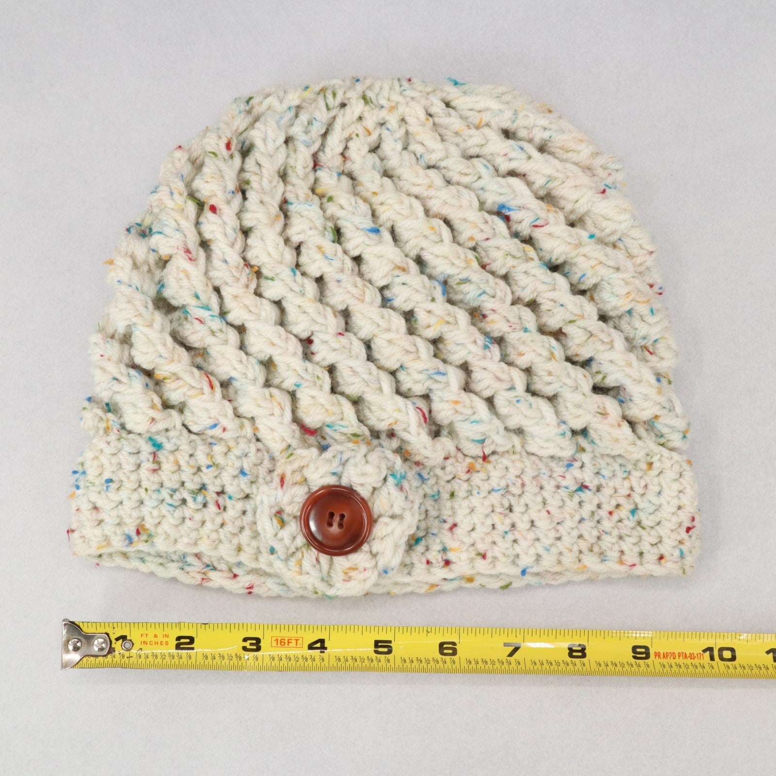 White Multi Cable Knit Flower Button Y2K Vintage Beanie Cap Hat