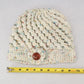 White Multi Cable Knit Flower Button Y2K Vintage Beanie Cap Hat