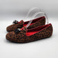 Dana Buchman Leopard Print Red Slip On Flats Beaded Tassels Size 7.5