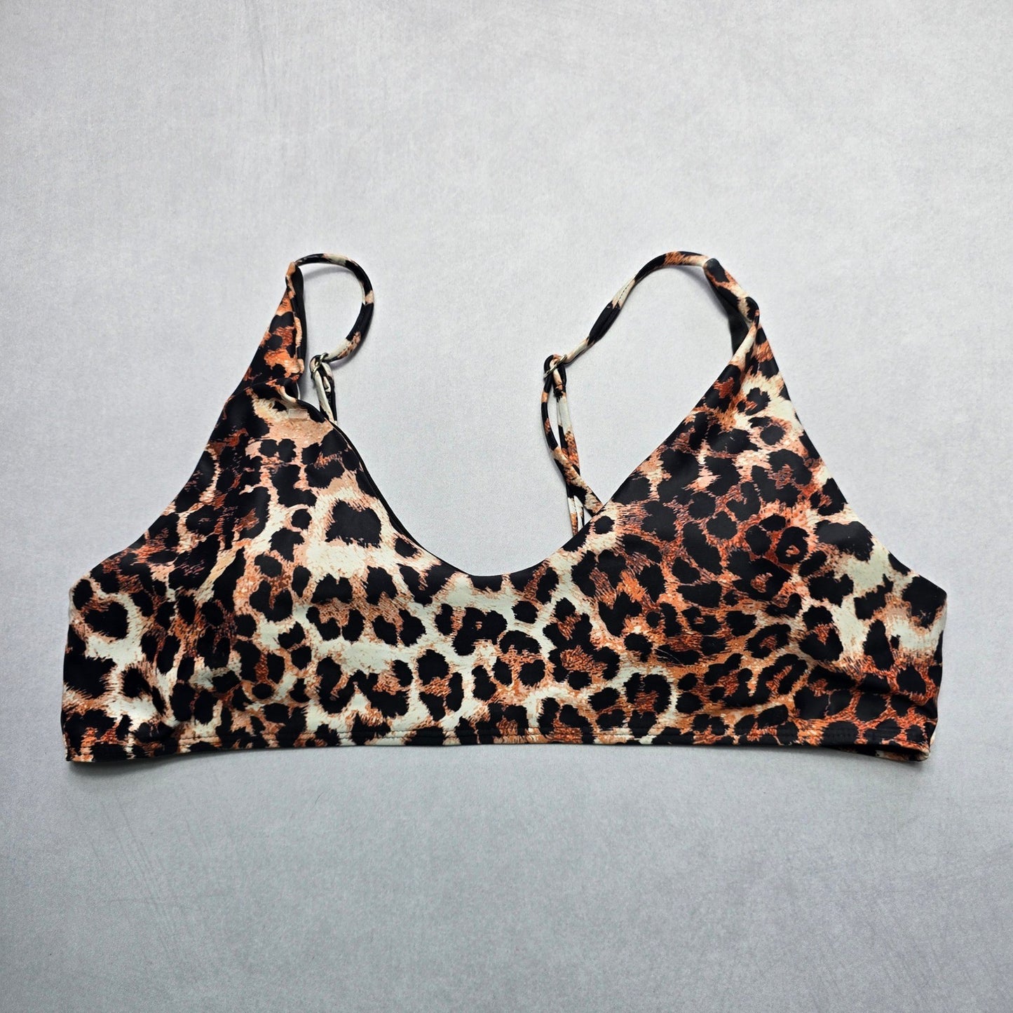 Brown Animal Print Swim Sports Boho Fun Bra Beach Bralette Bikini Top L Large
