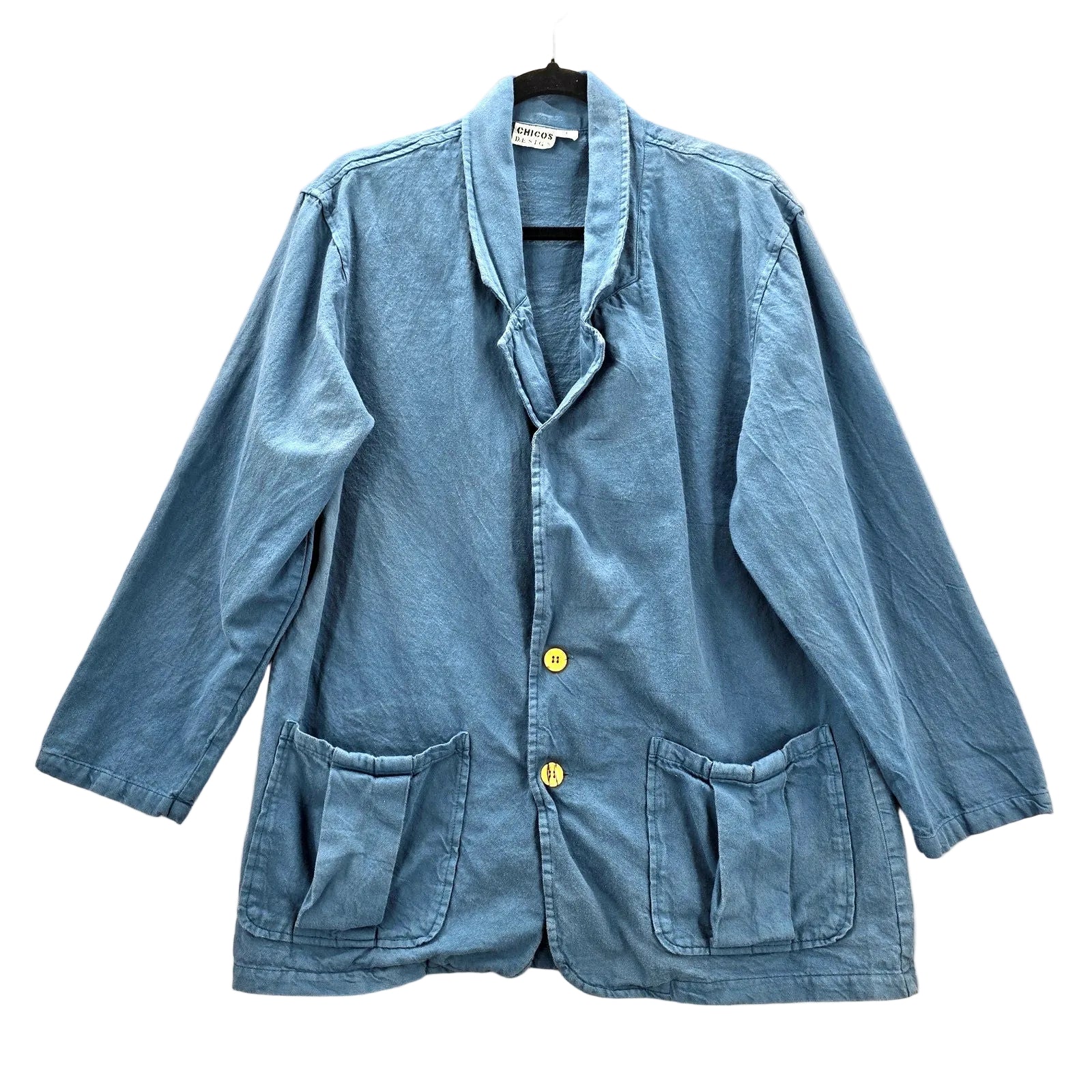 Chico's Design Blue Pea Casual Button Front Coat Jacket Cotton Extra Large XL