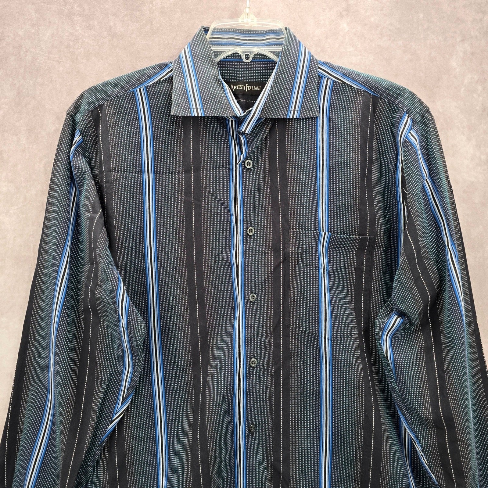 Artisti Italiani Blue Stripe Mens Button Down Cotton Long Sleeve Preppy Shirt XL
